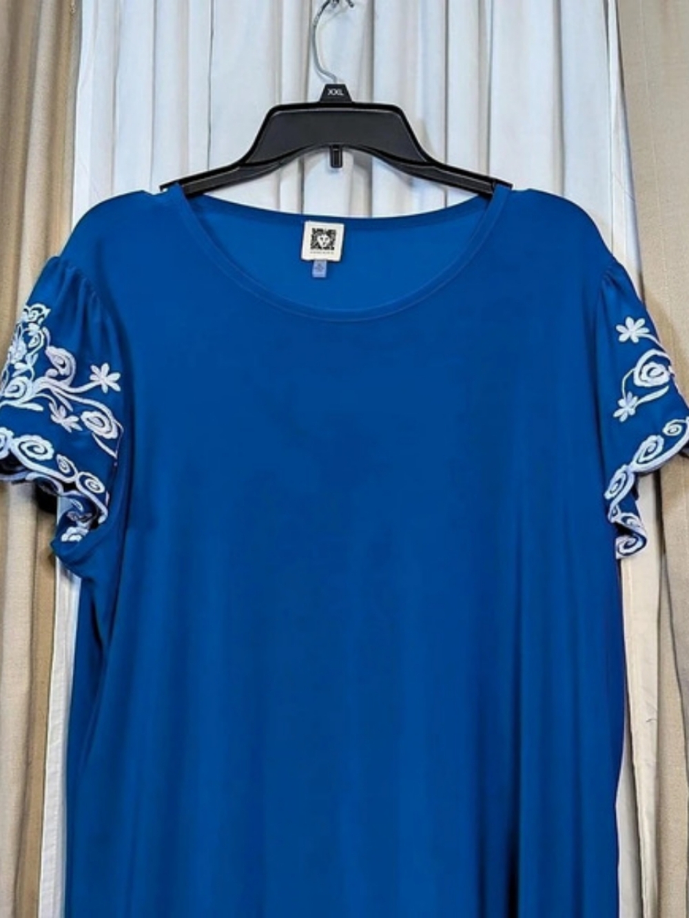 Anne Klein Blue Floral Sleeve Top Size XL